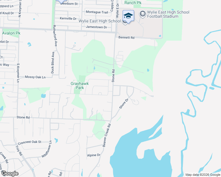 map of restaurants, bars, coffee shops, grocery stores, and more near 2499 East Stone Road in Wylie