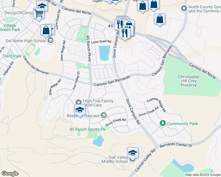 map of restaurants, bars, coffee shops, grocery stores, and more near 10239 Lone Dove Street in San Diego