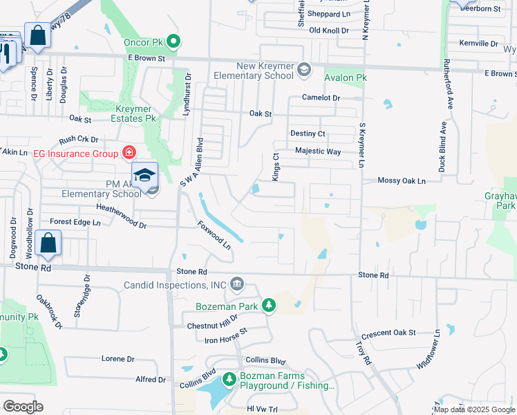 map of restaurants, bars, coffee shops, grocery stores, and more near 1365 E Stone Rd in Wylie