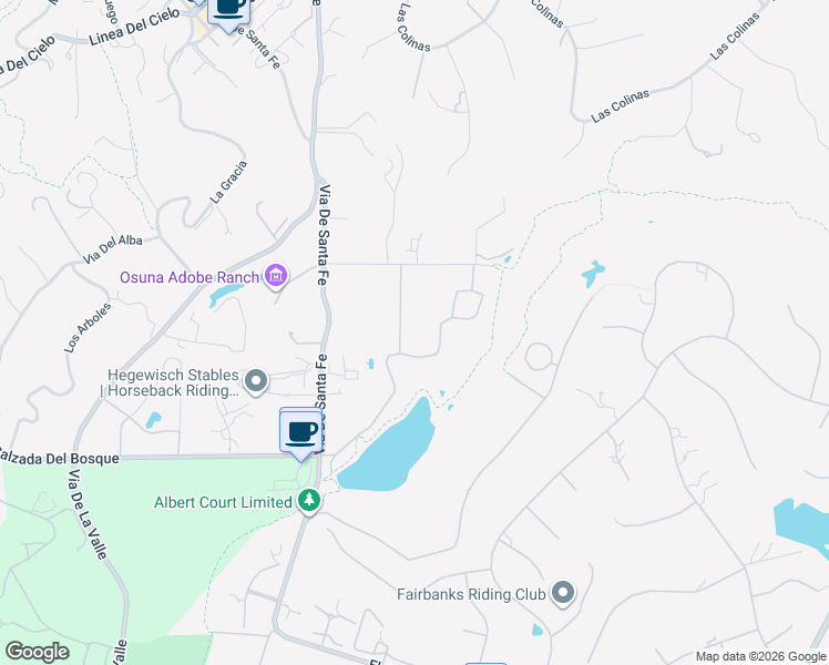 map of restaurants, bars, coffee shops, grocery stores, and more near 16401 Calle Feliz in Rancho Santa Fe