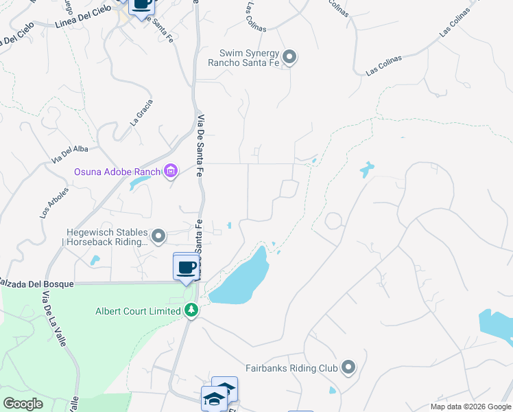 map of restaurants, bars, coffee shops, grocery stores, and more near 16422 Calle Feliz in Rancho Santa Fe