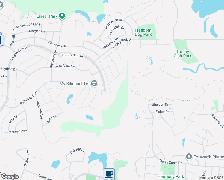 map of restaurants, bars, coffee shops, grocery stores, and more near 2800 Sherwood Drive in Trophy Club