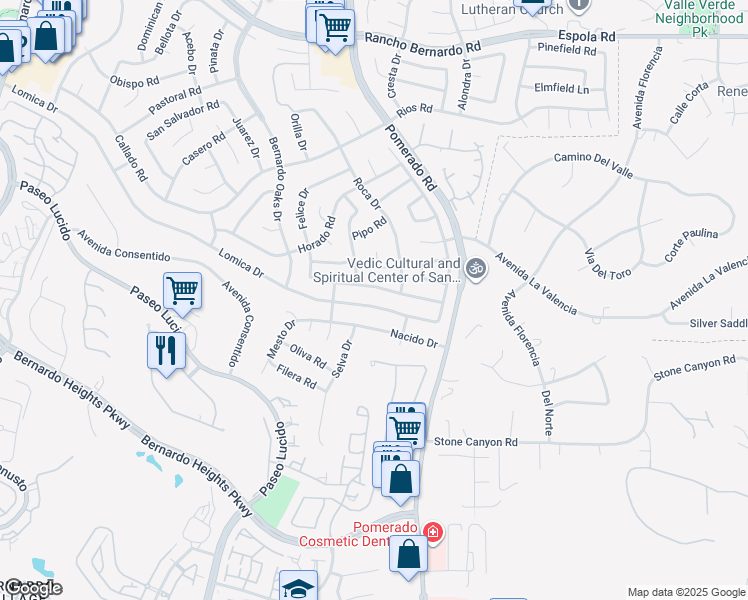 map of restaurants, bars, coffee shops, grocery stores, and more near 12496 Lomica Drive in San Diego