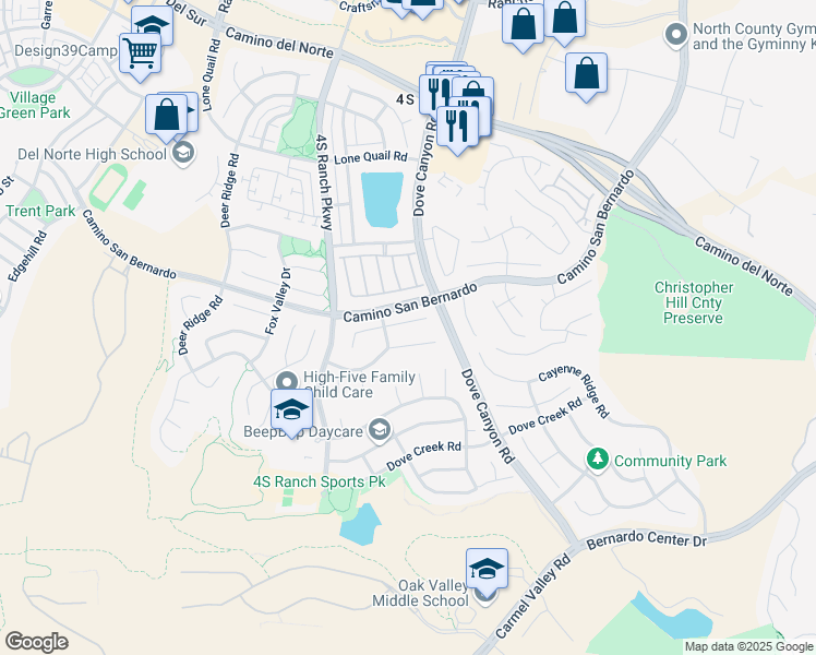 map of restaurants, bars, coffee shops, grocery stores, and more near 10239 Lone Dove Street in San Diego