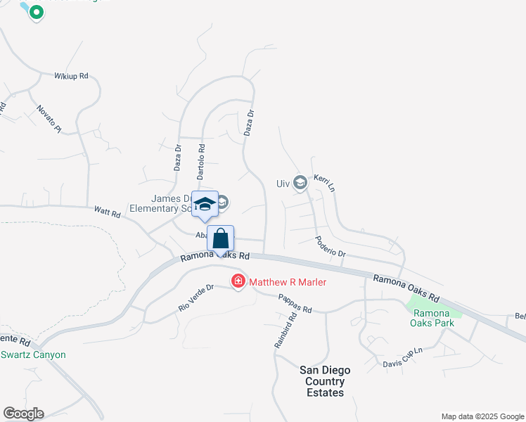 map of restaurants, bars, coffee shops, grocery stores, and more near 16839 Daza Drive in Ramona