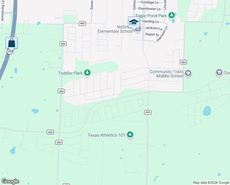 map of restaurants, bars, coffee shops, grocery stores, and more near 11272 County Road 483 in Lavon