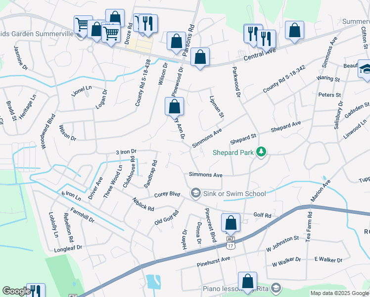 map of restaurants, bars, coffee shops, grocery stores, and more near 810 Simmons Avenue in Summerville