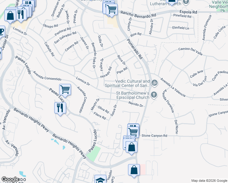 map of restaurants, bars, coffee shops, grocery stores, and more near 12403 Lomica Drive in San Diego