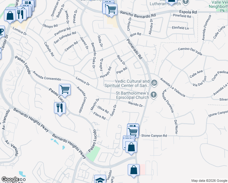 map of restaurants, bars, coffee shops, grocery stores, and more near 12403 Lomica Drive in San Diego