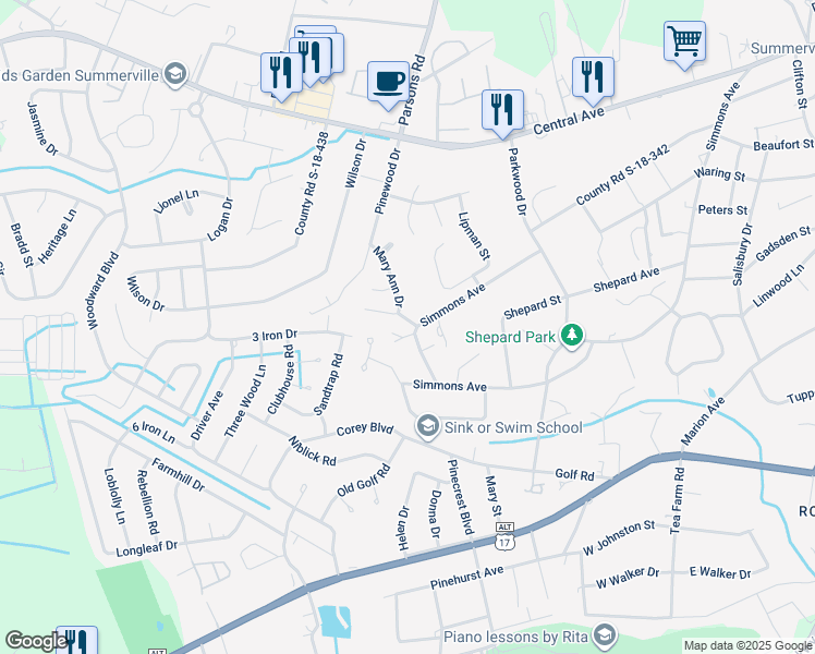 map of restaurants, bars, coffee shops, grocery stores, and more near 810 Simmons Avenue in Summerville