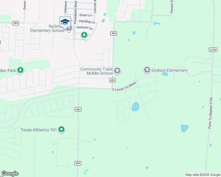 map of restaurants, bars, coffee shops, grocery stores, and more near 10708 County Road 483 in Lavon