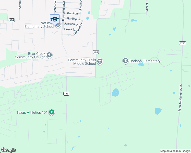 map of restaurants, bars, coffee shops, grocery stores, and more near 10694 County Road 483 in Lavon