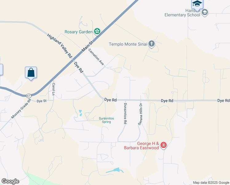 map of restaurants, bars, coffee shops, grocery stores, and more near 3113 Dye Road in Ramona