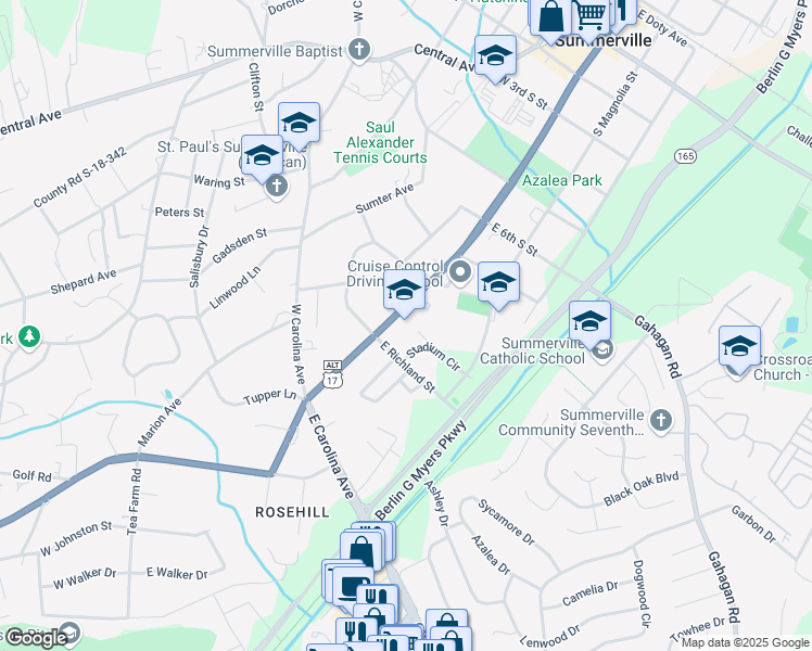 map of restaurants, bars, coffee shops, grocery stores, and more near 835 South Main Street in Summerville