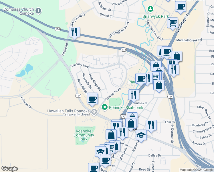 map of restaurants, bars, coffee shops, grocery stores, and more near 1208 Indian Trail Road in Roanoke