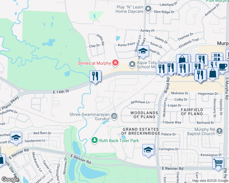 map of restaurants, bars, coffee shops, grocery stores, and more near 5512 Glenscape Circle in Plano