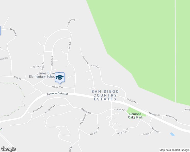 map of restaurants, bars, coffee shops, grocery stores, and more near 25130 Poderio Drive in Ramona