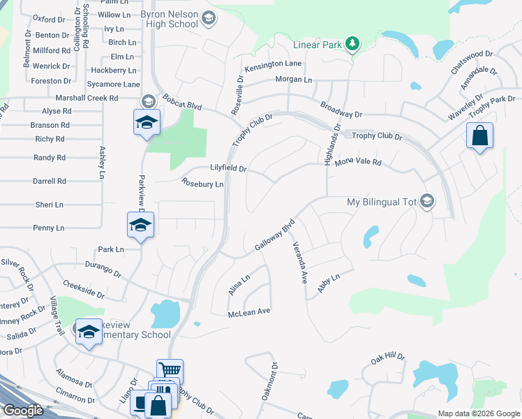 map of restaurants, bars, coffee shops, grocery stores, and more near 2401 Strathfield Lane in Roanoke