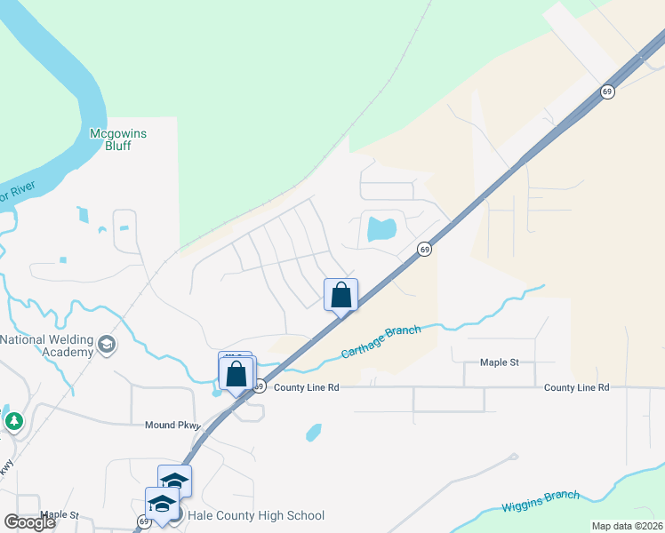 map of restaurants, bars, coffee shops, grocery stores, and more near 16433 Pottery Lane in Moundville