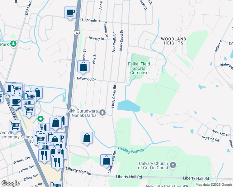 map of restaurants, bars, coffee shops, grocery stores, and more near 216 Lindy Creek Road in Goose Creek