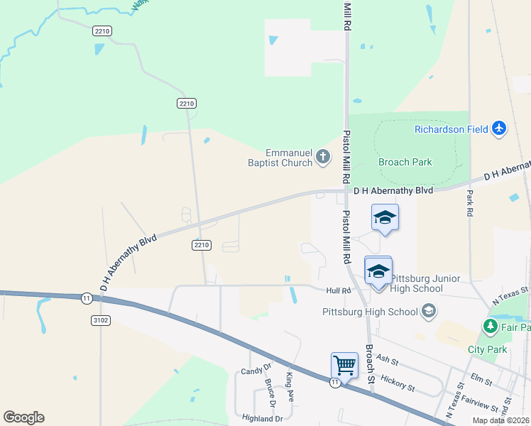 map of restaurants, bars, coffee shops, grocery stores, and more near 1242 Texas 179 Loop in Pittsburg