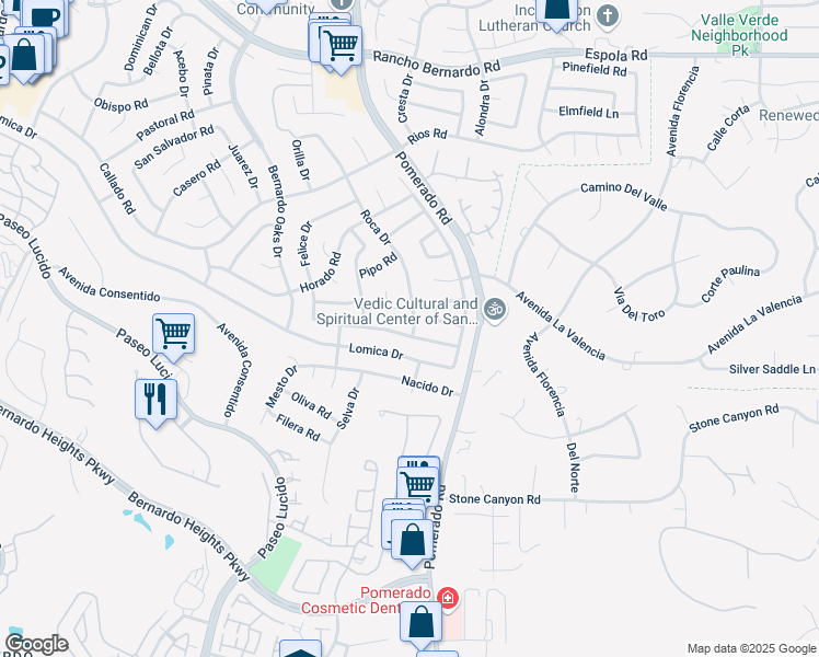 map of restaurants, bars, coffee shops, grocery stores, and more near 12578 Lomica Drive in San Diego