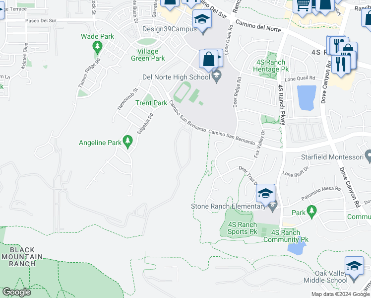 map of restaurants, bars, coffee shops, grocery stores, and more near 16404 Veridian Circle in San Diego