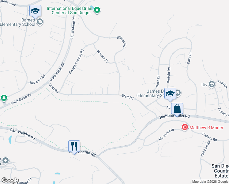 map of restaurants, bars, coffee shops, grocery stores, and more near 24527 Watt Road in Ramona