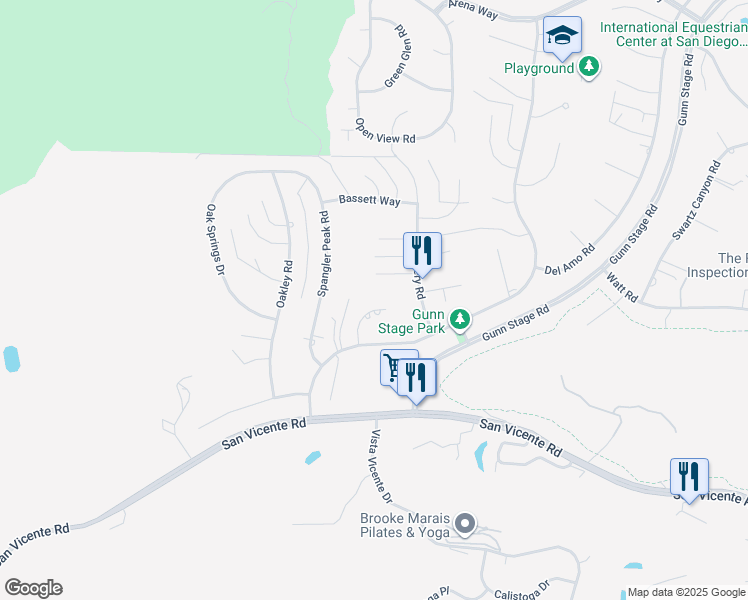 map of restaurants, bars, coffee shops, grocery stores, and more near 16134 Hampson Place in Ramona