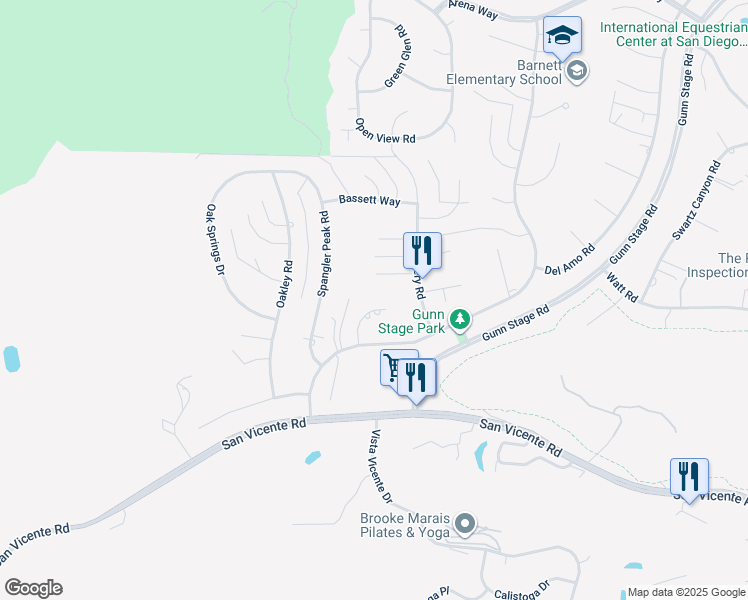 map of restaurants, bars, coffee shops, grocery stores, and more near 16134 Hampson Place in Ramona