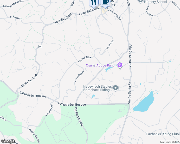 map of restaurants, bars, coffee shops, grocery stores, and more near 16337 Los Arboles in Rancho Santa Fe
