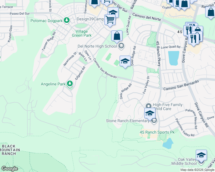 map of restaurants, bars, coffee shops, grocery stores, and more near 16447 Veridian Circle in San Diego