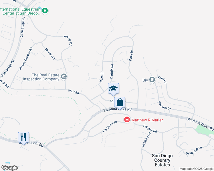 map of restaurants, bars, coffee shops, grocery stores, and more near 16234 Dartolo Road in Ramona