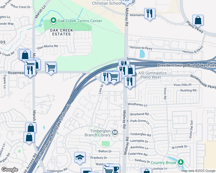 map of restaurants, bars, coffee shops, grocery stores, and more near 3939 Rosemeade Parkway in Dallas