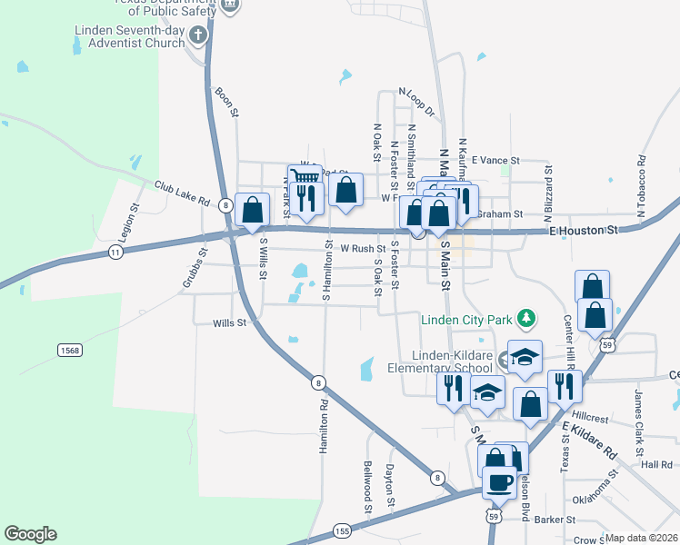 map of restaurants, bars, coffee shops, grocery stores, and more near 200 South Hamilton Street in Linden