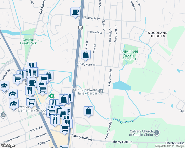 map of restaurants, bars, coffee shops, grocery stores, and more near 133 Kathryn Drive in Goose Creek