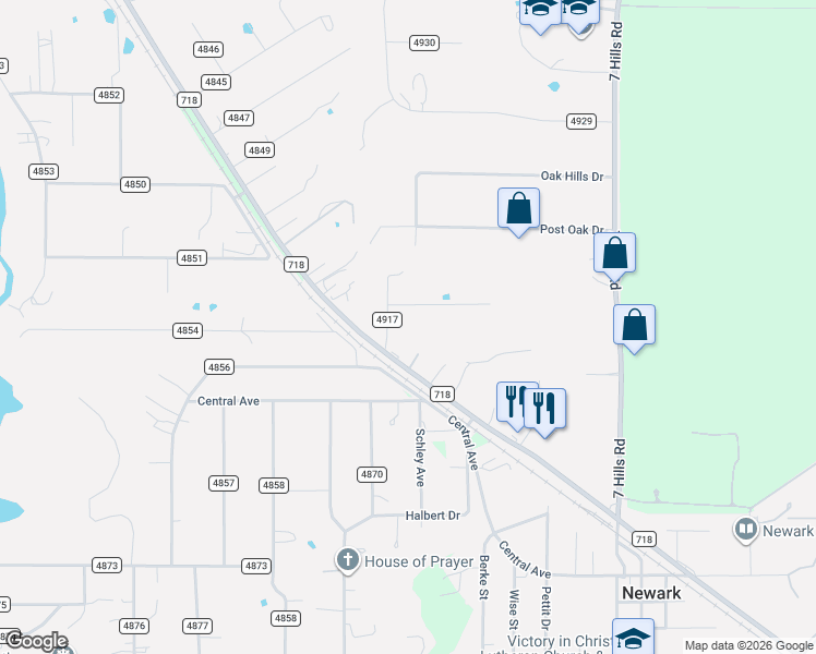 map of restaurants, bars, coffee shops, grocery stores, and more near 164 County Road 4917 in Newark