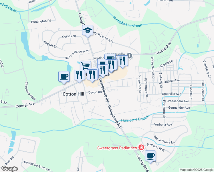 map of restaurants, bars, coffee shops, grocery stores, and more near 90 Hershey Circle in Summerville