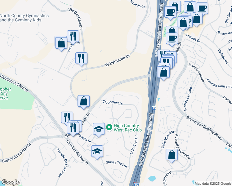 map of restaurants, bars, coffee shops, grocery stores, and more near 11280 Turtleback Court in San Diego