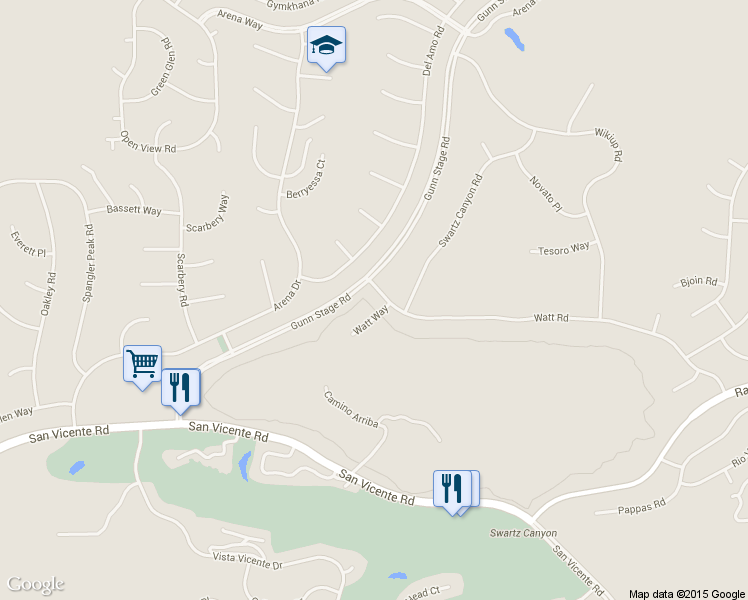 map of restaurants, bars, coffee shops, grocery stores, and more near 24123 Watt Road in Ramona