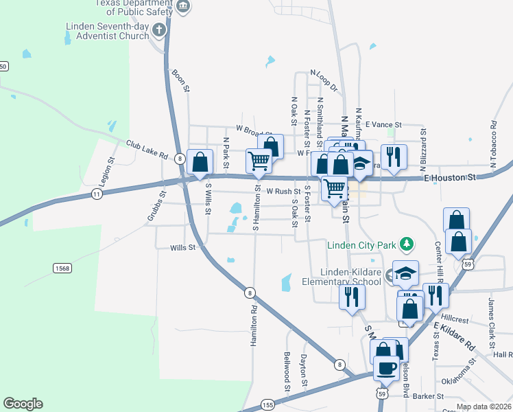 map of restaurants, bars, coffee shops, grocery stores, and more near 200 South Hamilton Street in Linden