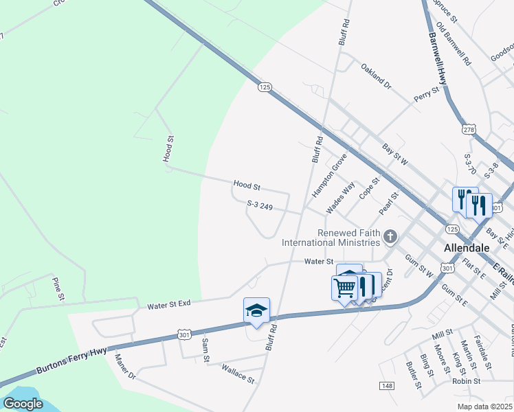 map of restaurants, bars, coffee shops, grocery stores, and more near 10-298 S-3 249 in Allendale