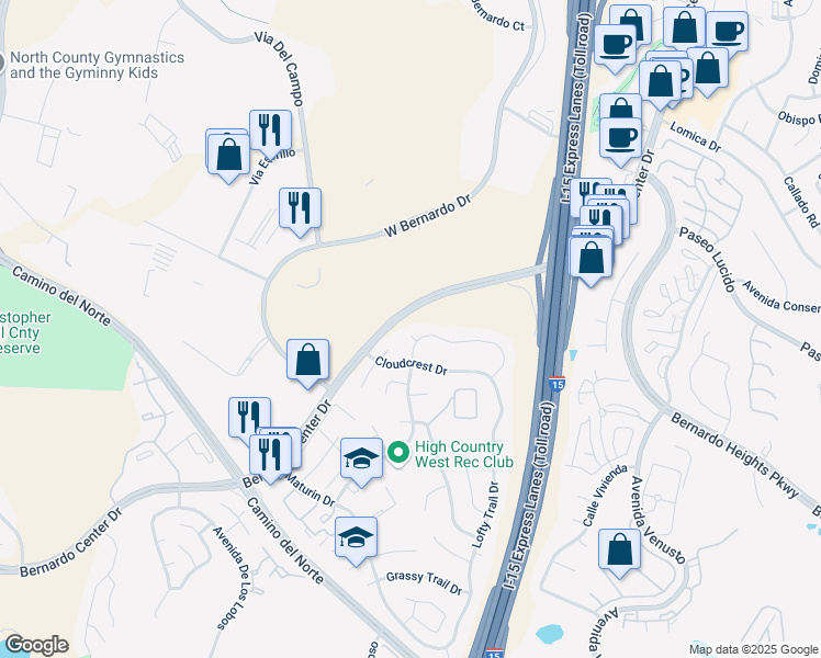 map of restaurants, bars, coffee shops, grocery stores, and more near 11280 Turtleback Court in San Diego