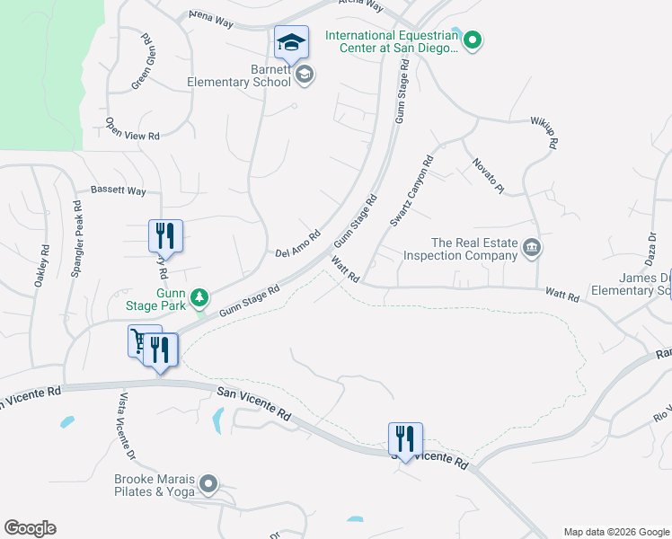 map of restaurants, bars, coffee shops, grocery stores, and more near 24123 Watt Road in Ramona