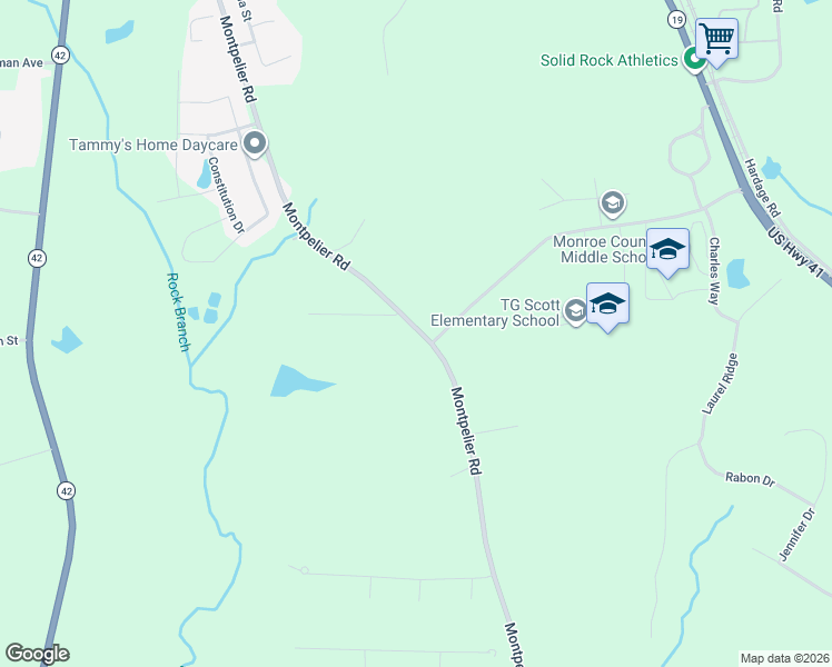 map of restaurants, bars, coffee shops, grocery stores, and more near 955 Montpelier Road in Forsyth