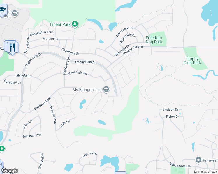 map of restaurants, bars, coffee shops, grocery stores, and more near 2831 Castlereach Street in Roanoke