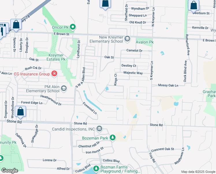 map of restaurants, bars, coffee shops, grocery stores, and more near 1101 Nighthawk Drive in Wylie