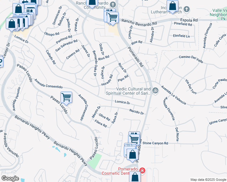 map of restaurants, bars, coffee shops, grocery stores, and more near 12463 Senda Road in San Diego