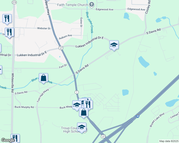 map of restaurants, bars, coffee shops, grocery stores, and more near 2101 South Davis Road in LaGrange