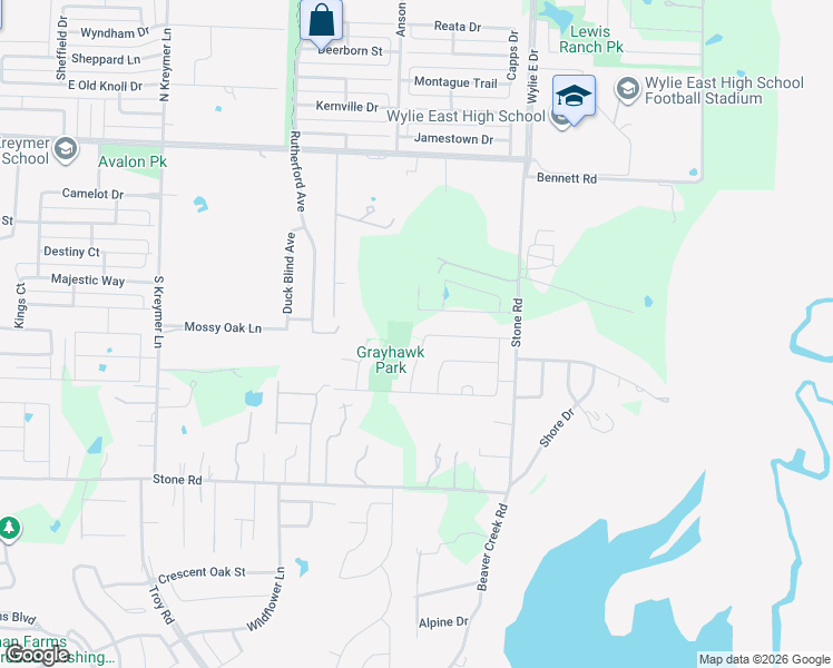 map of restaurants, bars, coffee shops, grocery stores, and more near 2305 Whitney Lane in Wylie